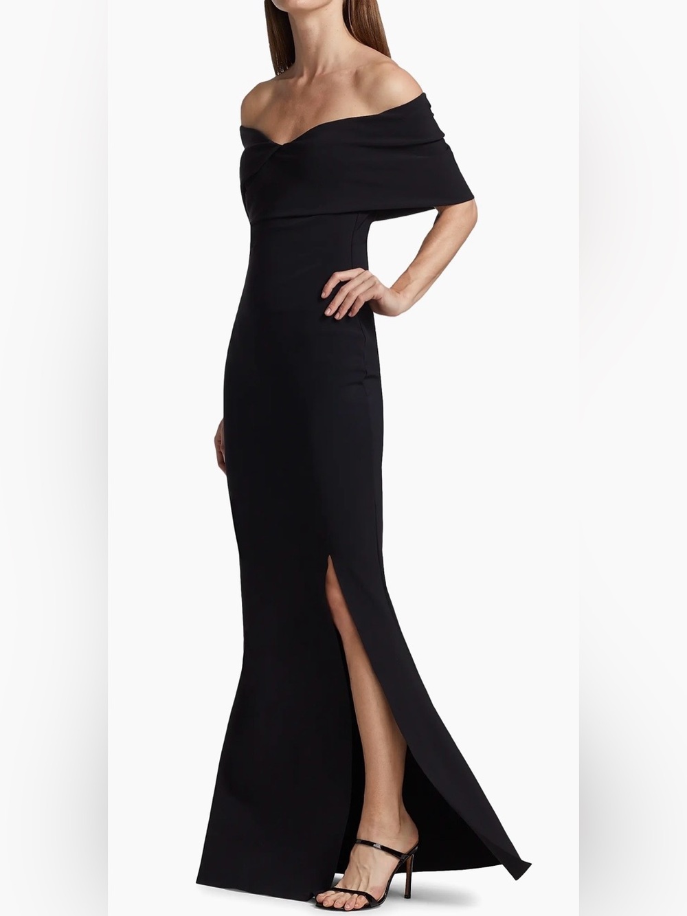 Chiara Boni La Petite Robe Black Off Shoulder Fishtail Gown Sz 42 Wedding Formal - Picture 3 of 16